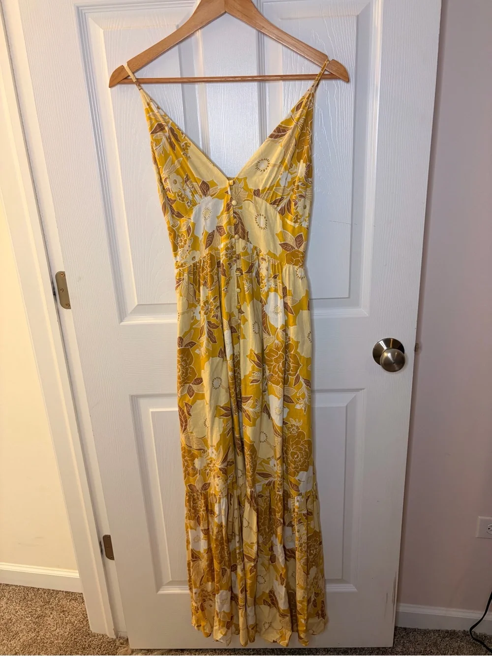 Abercrombie & Fitch Yellow Floral Maxi Dress with V-Neck and Side Slit